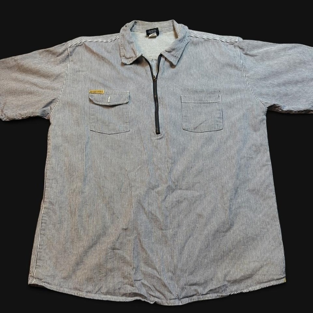 PRSN BLU Prison Blues Shirt Men Hickory Stripe quarter zip Short Sleeve XL USA
